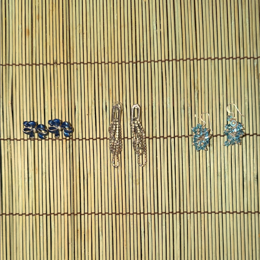Elegant Silver and Blue 3 Earrings Set
